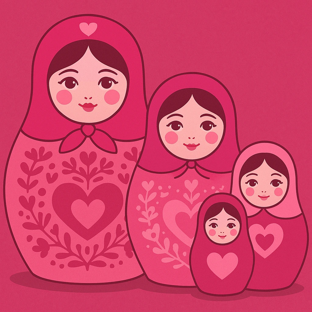 Ilustración de matroshkas representando el linaje femenino
